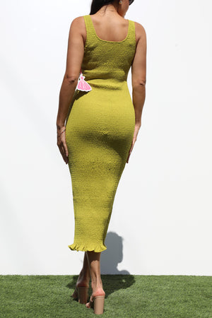 DD7229, SMOCKED BODYCON MIDI DRESS