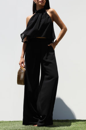 DD6976, HALTER NECK WOVEN  TOP AND PANT SET