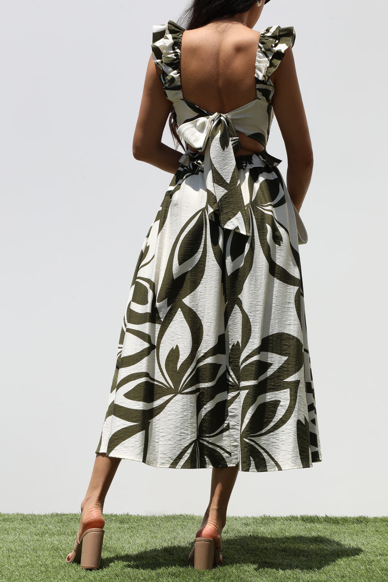 DD7320, SMOCKED TOP WOVEN MIDI DRESS