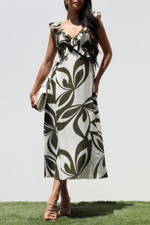 DD7320, SMOCKED TOP WOVEN MIDI DRESS