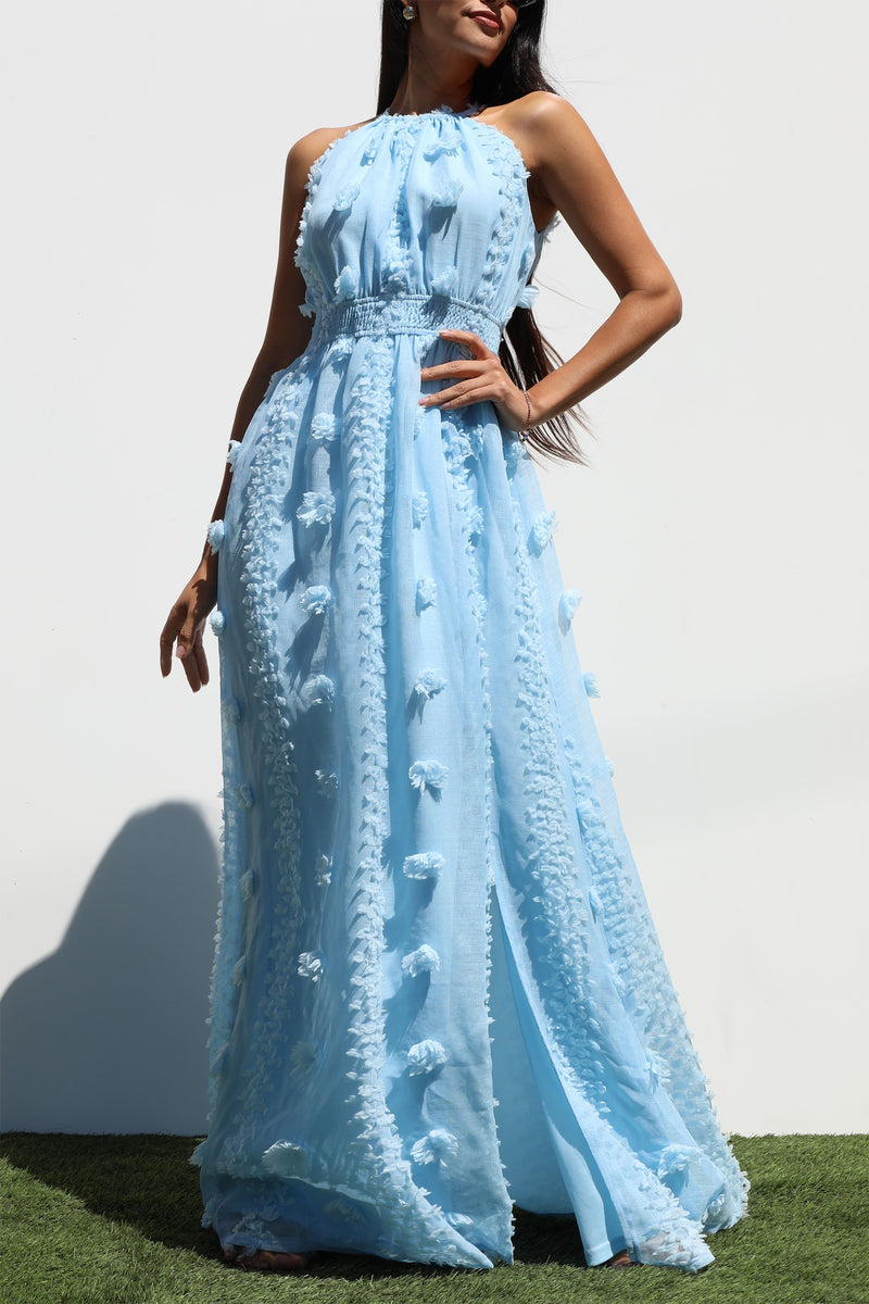 DD7145, HALTER NECK WOVEN MAXI DRESS