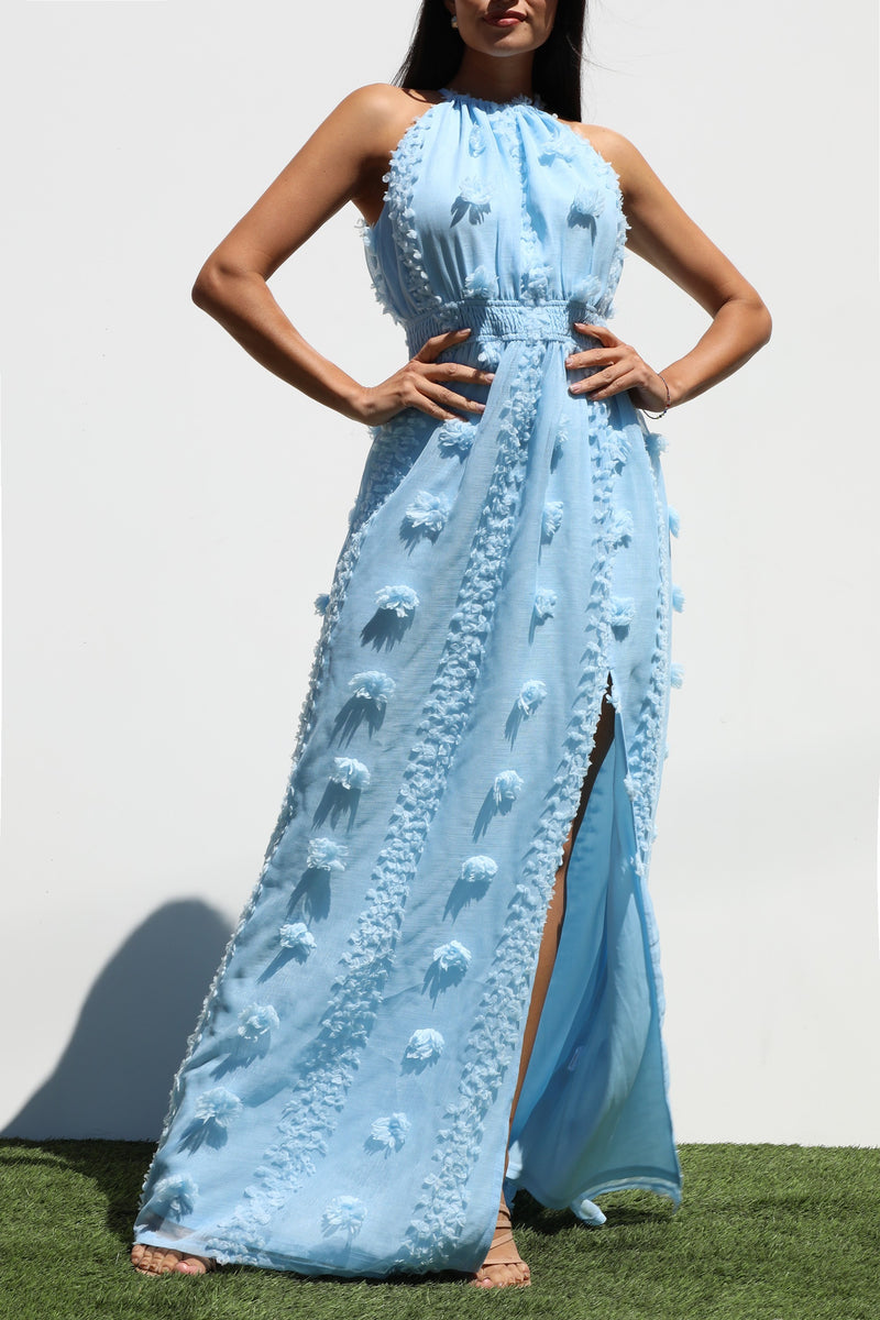 DD7145, HALTER NECK WOVEN MAXI DRESS