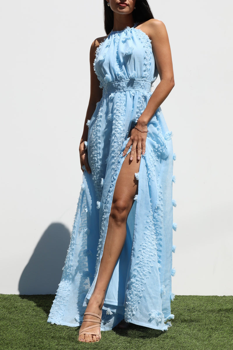 DD7145, HALTER NECK WOVEN MAXI DRESS