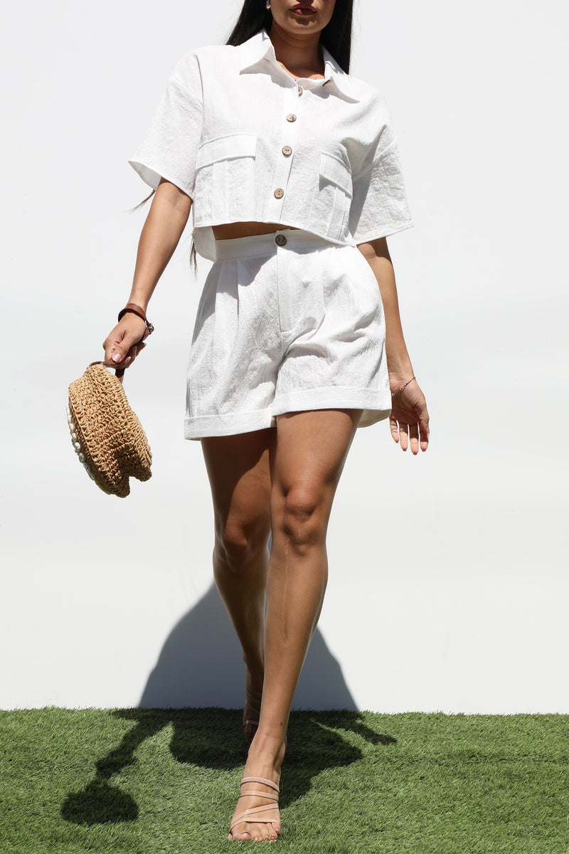 DD7332, BUTTON DOWN WOVEN TOP AND PANTS SET