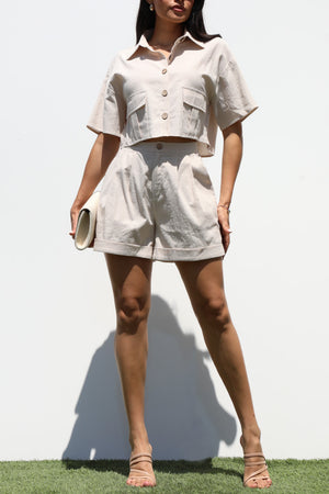 DD7332, BUTTON DOWN WOVEN TOP AND PANTS SET