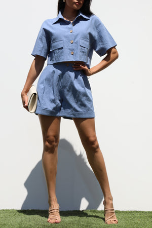 DD7332, BUTTON DOWN WOVEN TOP AND PANTS SET