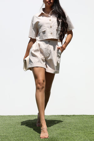 DD7332, BUTTON DOWN WOVEN TOP AND PANTS SET