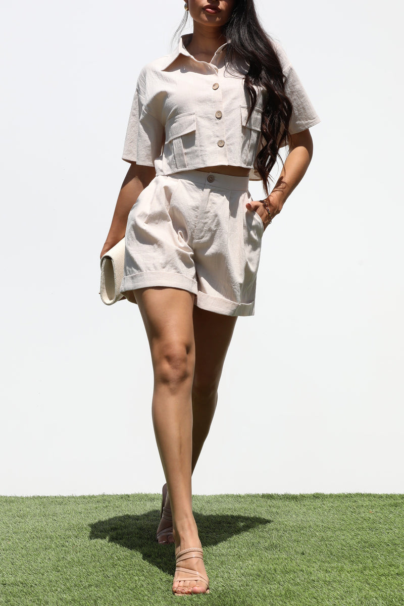 DD7332, BUTTON DOWN WOVEN TOP AND PANTS SET