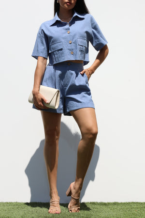 DD7332, BUTTON DOWN WOVEN TOP AND PANTS SET