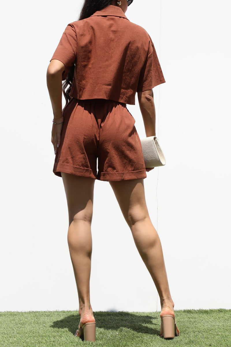 DD7332, BUTTON DOWN WOVEN TOP AND PANTS SET