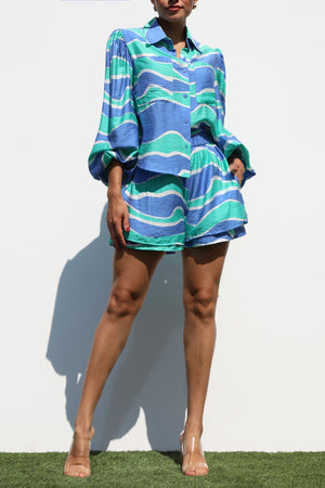 DD7328, BUTTON DOWN WOVEN SHIRT TOP AND PANTS SET