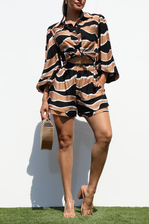 DD7328, BUTTON DOWN WOVEN SHIRT TOP AND PANTS SET