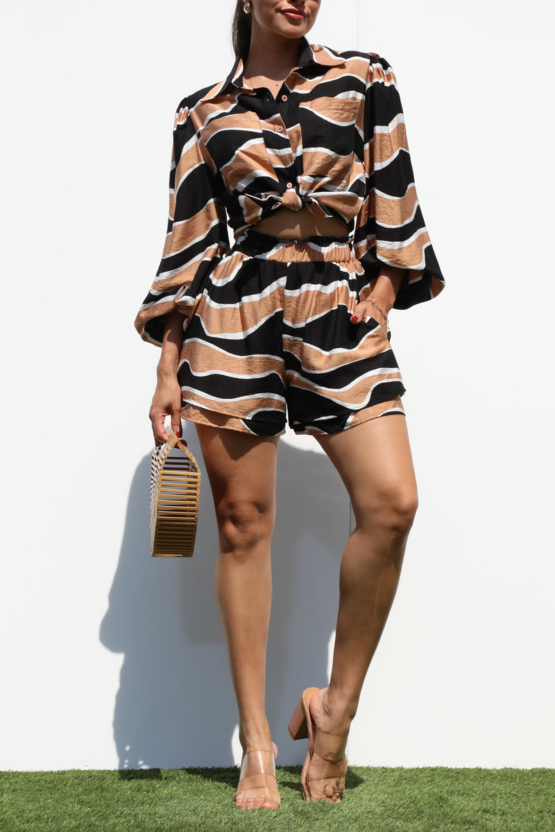 DD7328, BUTTON DOWN WOVEN SHIRT TOP AND PANTS SET