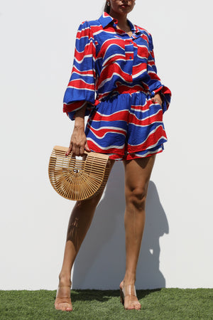 DD7328, BUTTON DOWN WOVEN SHIRT TOP AND PANTS SET