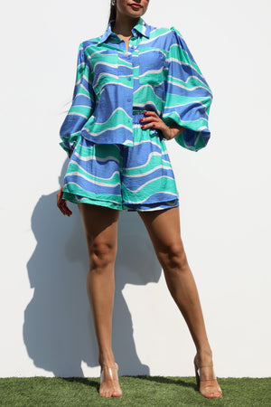 DD7328, BUTTON DOWN WOVEN SHIRT TOP AND PANTS SET