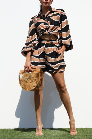 DD7328, BUTTON DOWN WOVEN SHIRT TOP AND PANTS SET