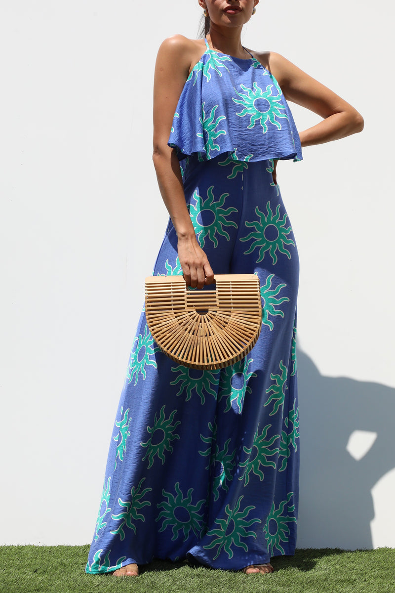 DD7317, RUFFLED WOVEN JUMPSUIT