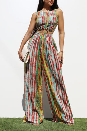 DD7190, SMOCKED WOVEN TOP AND PANTS SET