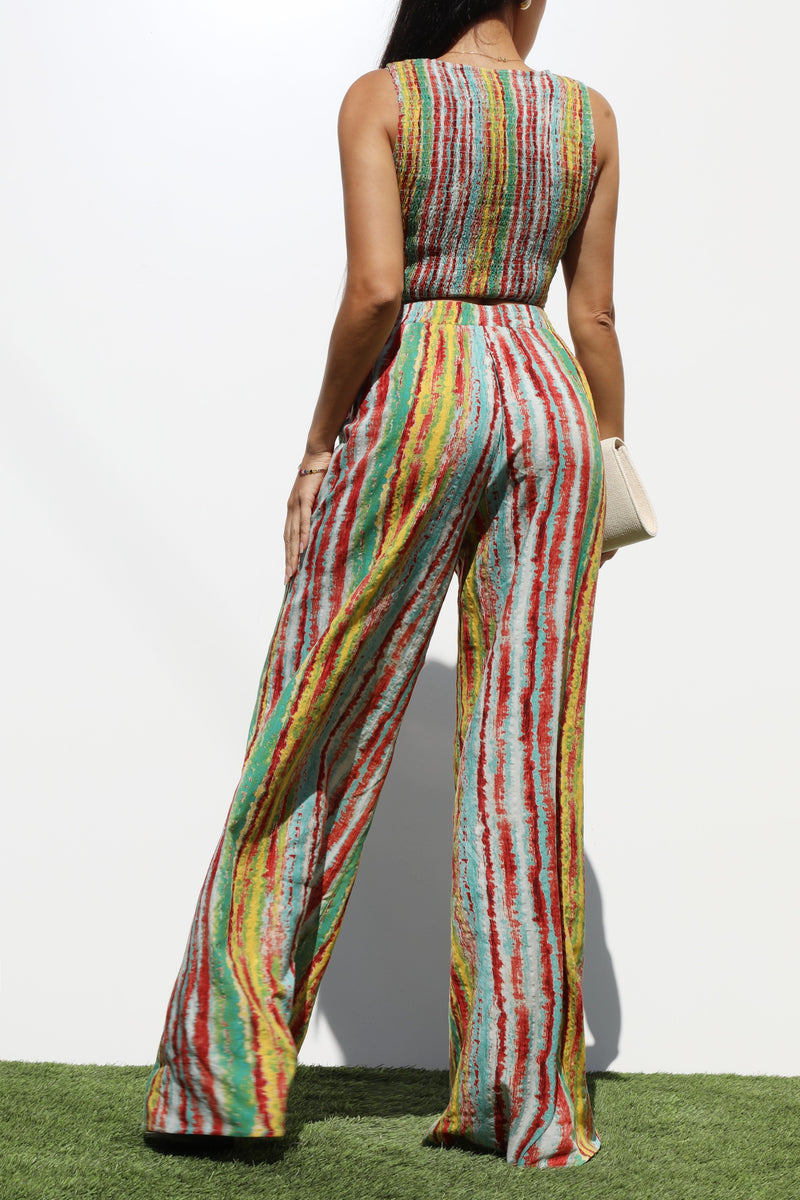DD7190, SMOCKED WOVEN TOP AND PANTS SET