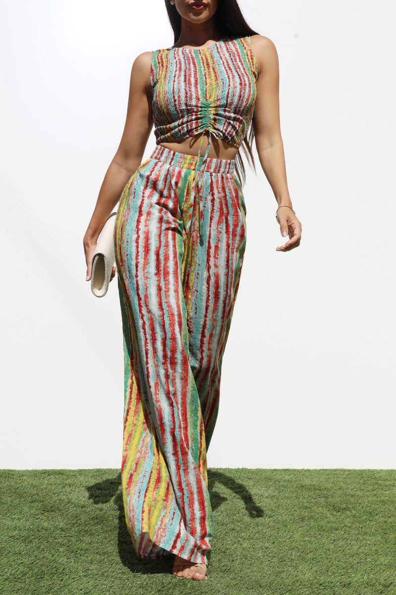 DD7190, SMOCKED WOVEN TOP AND PANTS SET