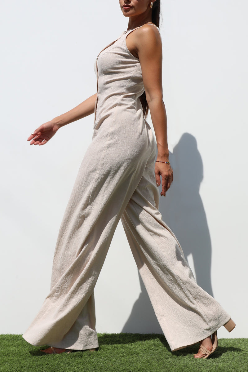 DD7230, BUTTON DOWN WOVEN JUMPSUIT