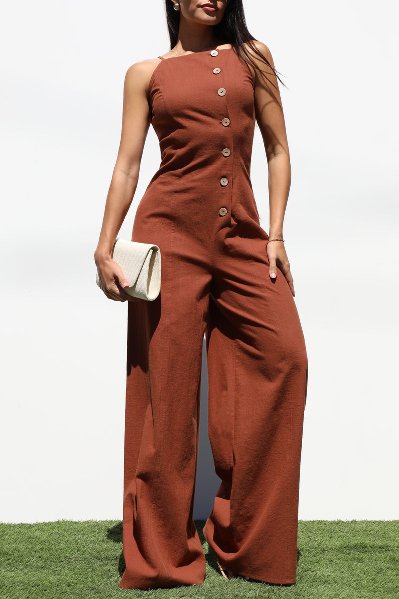 DD7230, BUTTON DOWN WOVEN JUMPSUIT