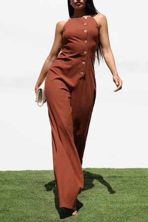 DD7230, BUTTON DOWN WOVEN JUMPSUIT