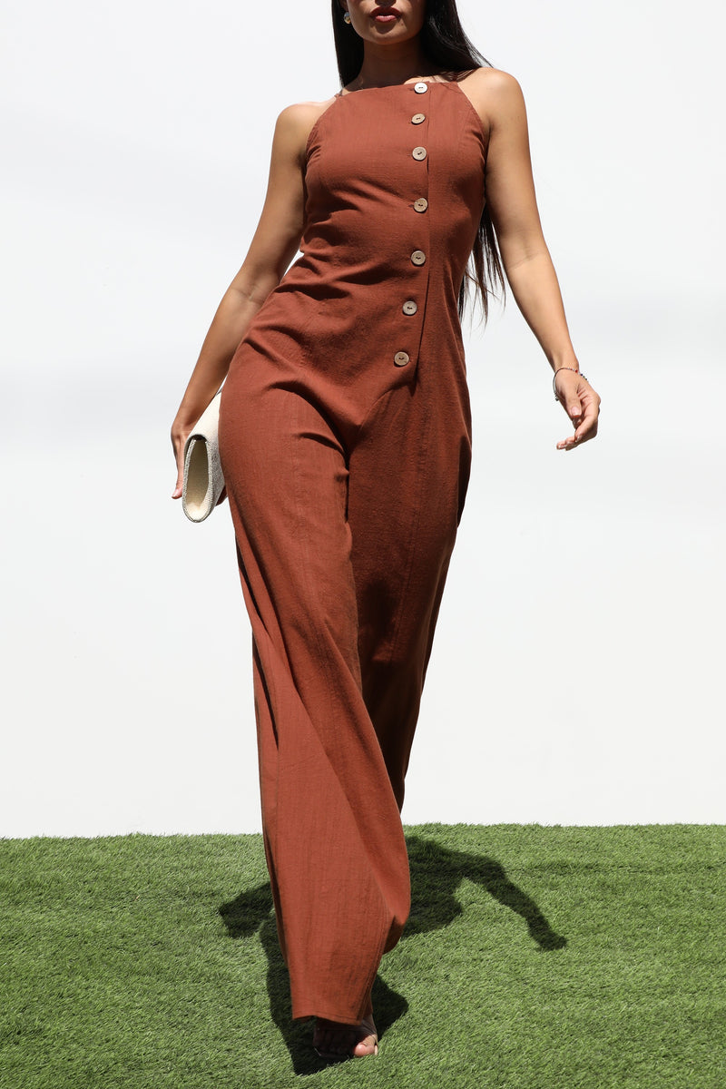 DD7230, BUTTON DOWN WOVEN JUMPSUIT