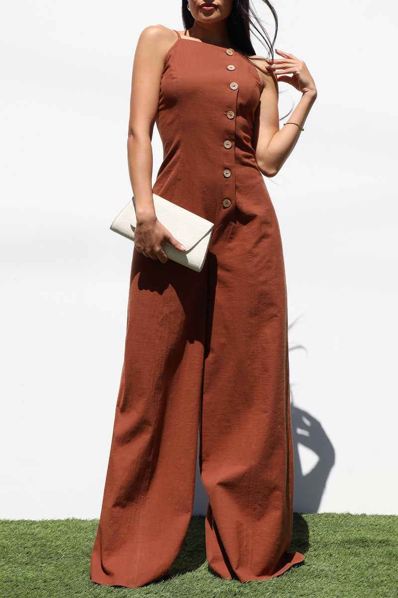 DD7230, BUTTON DOWN WOVEN JUMPSUIT