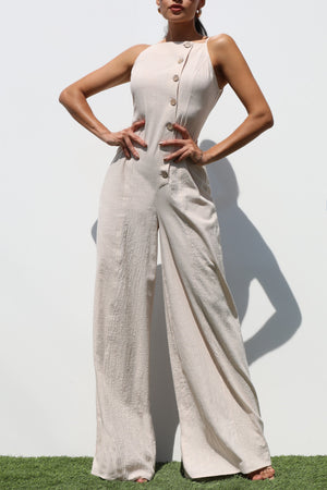DD7230, BUTTON DOWN WOVEN JUMPSUIT