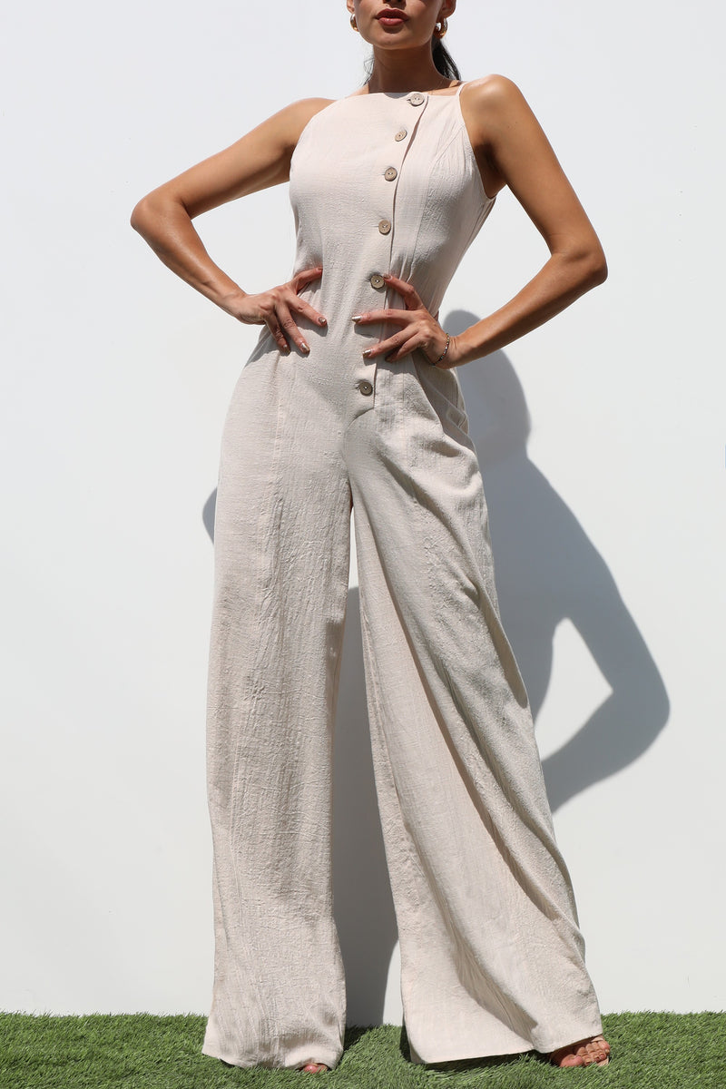 DD7230, BUTTON DOWN WOVEN JUMPSUIT