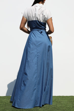 DD7325, DOUBLE BUTTON WOVEN MAXI DRESS