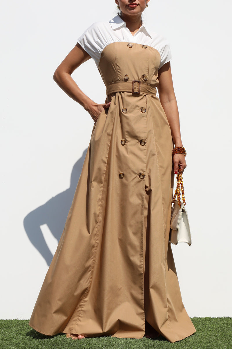 DD7325, DOUBLE BUTTON WOVEN MAXI DRESS