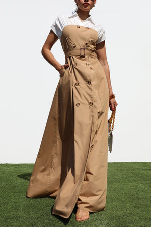 DD7325, DOUBLE BUTTON WOVEN MAXI DRESS