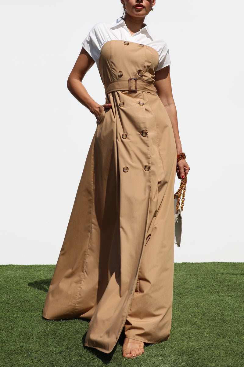 DD7325, DOUBLE BUTTON WOVEN MAXI DRESS