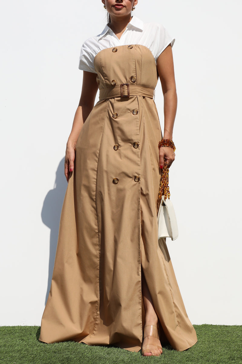 DD7325, DOUBLE BUTTON WOVEN MAXI DRESS