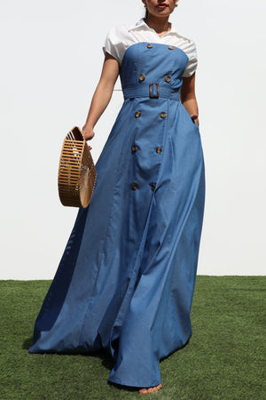 DD7325, DOUBLE BUTTON WOVEN MAXI DRESS