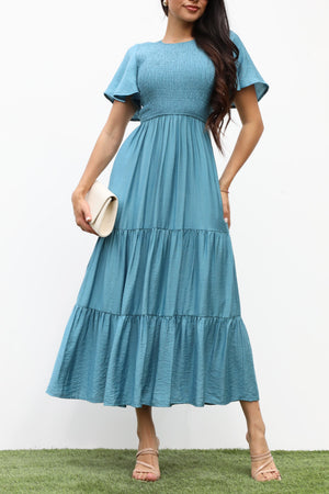 DD7247, SMOCKED TOP MIDI DRESS