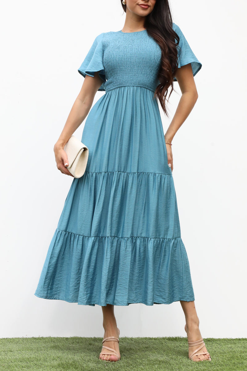 DD7247, SMOCKED TOP MIDI DRESS