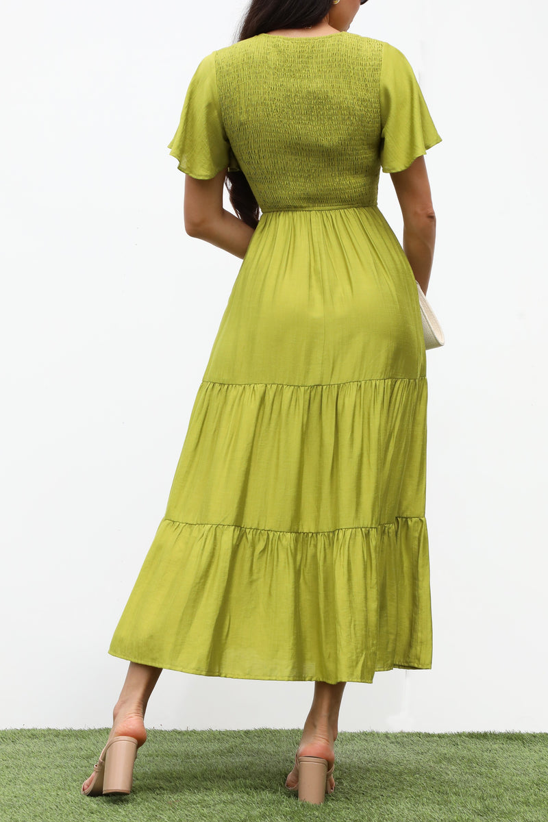DD7247, SMOCKED TOP MIDI DRESS