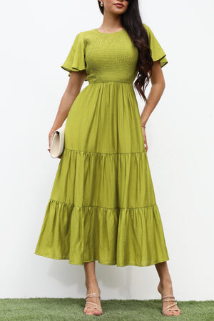 DD7247, SMOCKED TOP MIDI DRESS