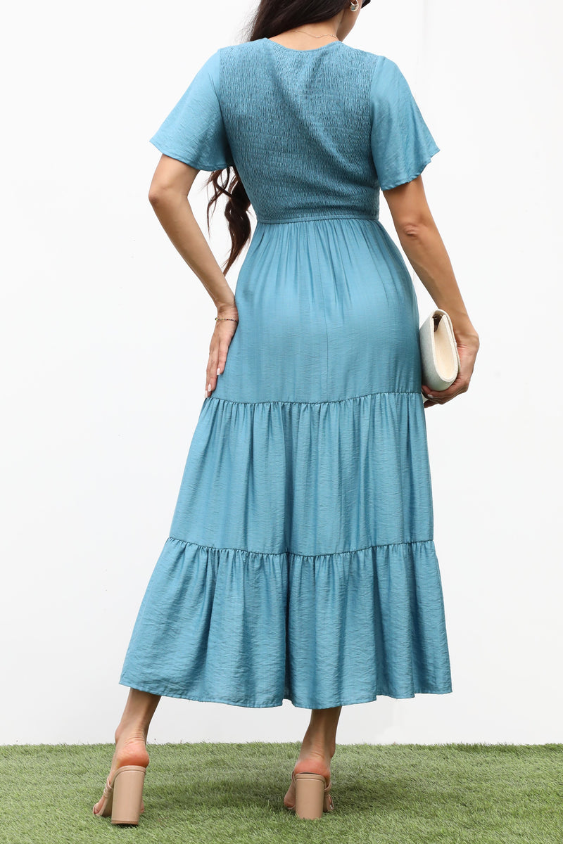 DD7247, SMOCKED TOP MIDI DRESS