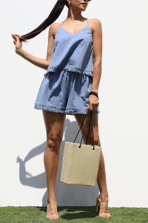 DD7312, TASSELS WOVEN TOP AND SHIRT PANTS SET