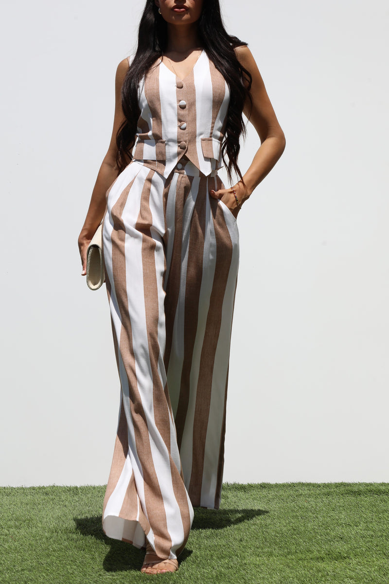 DD7309, STRIPED VEST WOVEN AND PANTS SET