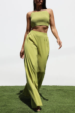 DD7134, SMOCKED WOVEN TOP AND PANTS SET