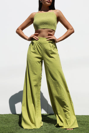 DD7134, SMOCKED WOVEN TOP AND PANTS SET