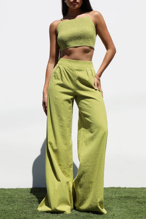 DD7134, SMOCKED WOVEN TOP AND PANTS SET