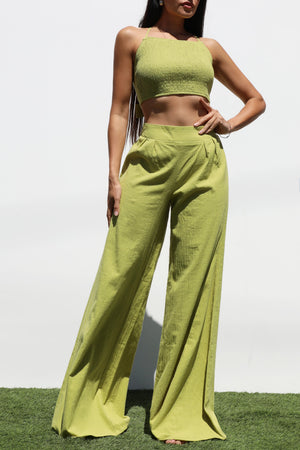 DD7134, SMOCKED WOVEN TOP AND PANTS SET