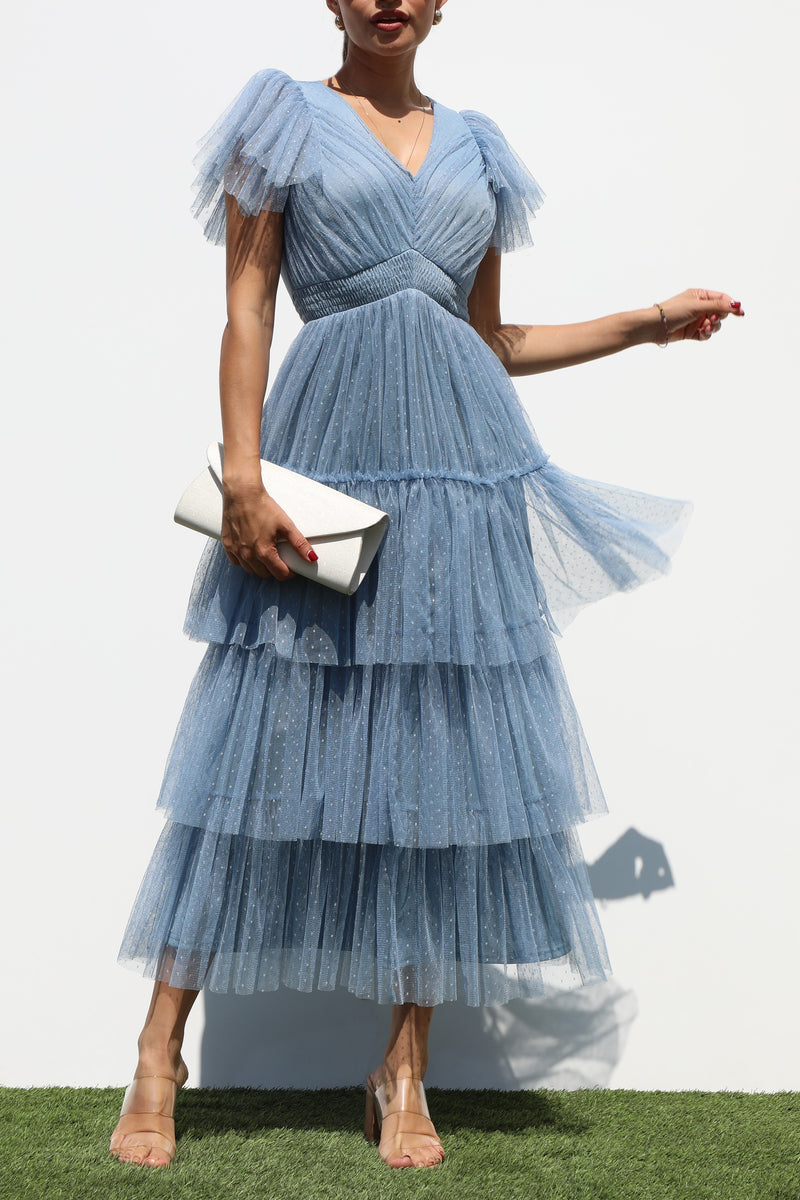 DD7306, RUFFLED MESH MIDI DRESS