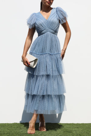 DD7306, RUFFLED MESH MIDI DRESS